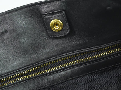 Prada Convertible Shopper Tote Soft Calf, BLACK, LEATHER, Tote bag