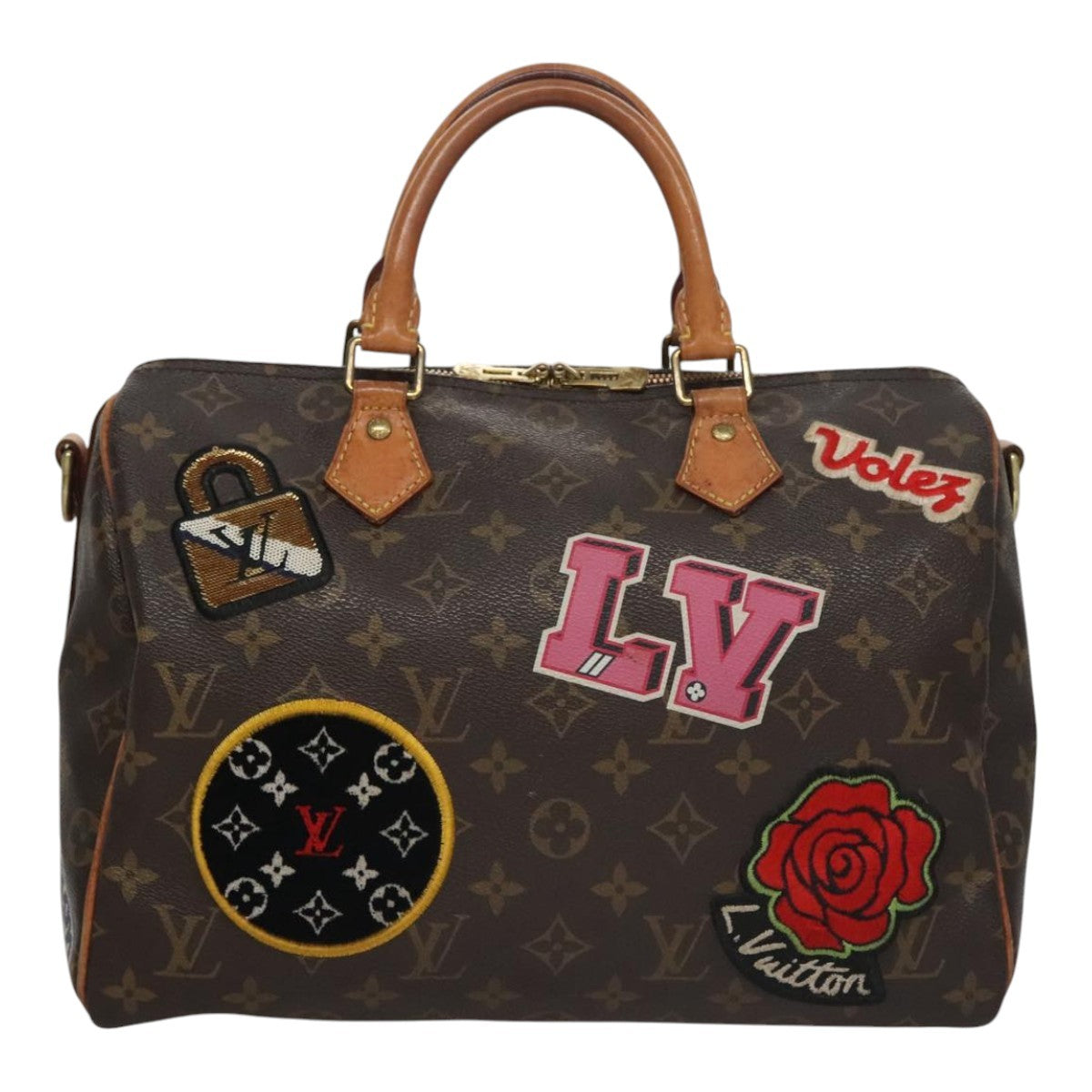 Louis Vuitton Speedy Bandouliere Bag Limited Edition Patches Monogram Canvas, BROWN, CANVAS, Handbag