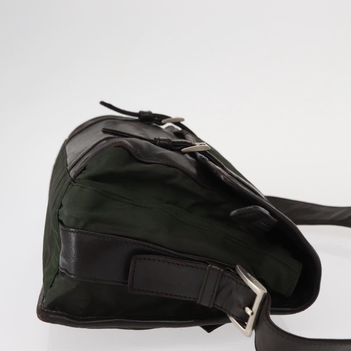 Prada Double Buckle Flap Messenger Bag Tessuto, Khaki, Nylon, Shoulder Bag