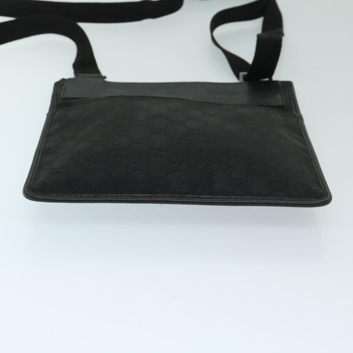 Gucci Vintage Flat Messenger Bag GG Canvas and Leather, BLACK, CANVAS, Crossbody bag