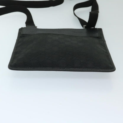 Gucci Vintage Flat Messenger Bag GG Canvas and Leather, BLACK, CANVAS, Crossbody bag