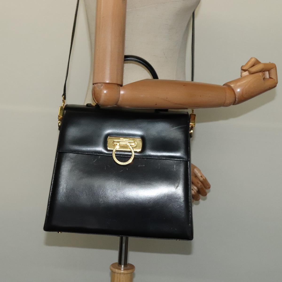 Salvatore Ferragamo Gancini Convertible Top Handle Bag Leather, BLACK, LEATHER, Handbag