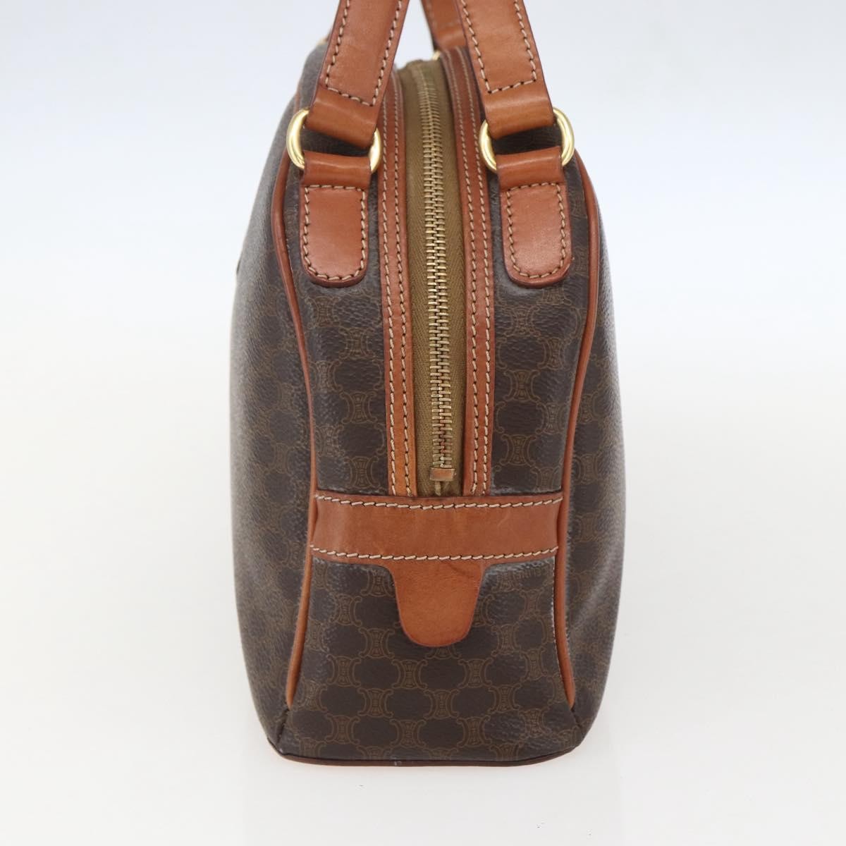 Celine Vintage Macadam Handbag Canvas and Leather, BROWN, CANVAS, Handbag