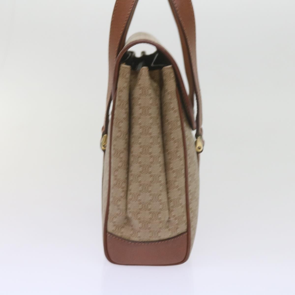 Celine Vintage Macadam Handbag Canvas and Leather, BEIGE, CANVAS, Handbag