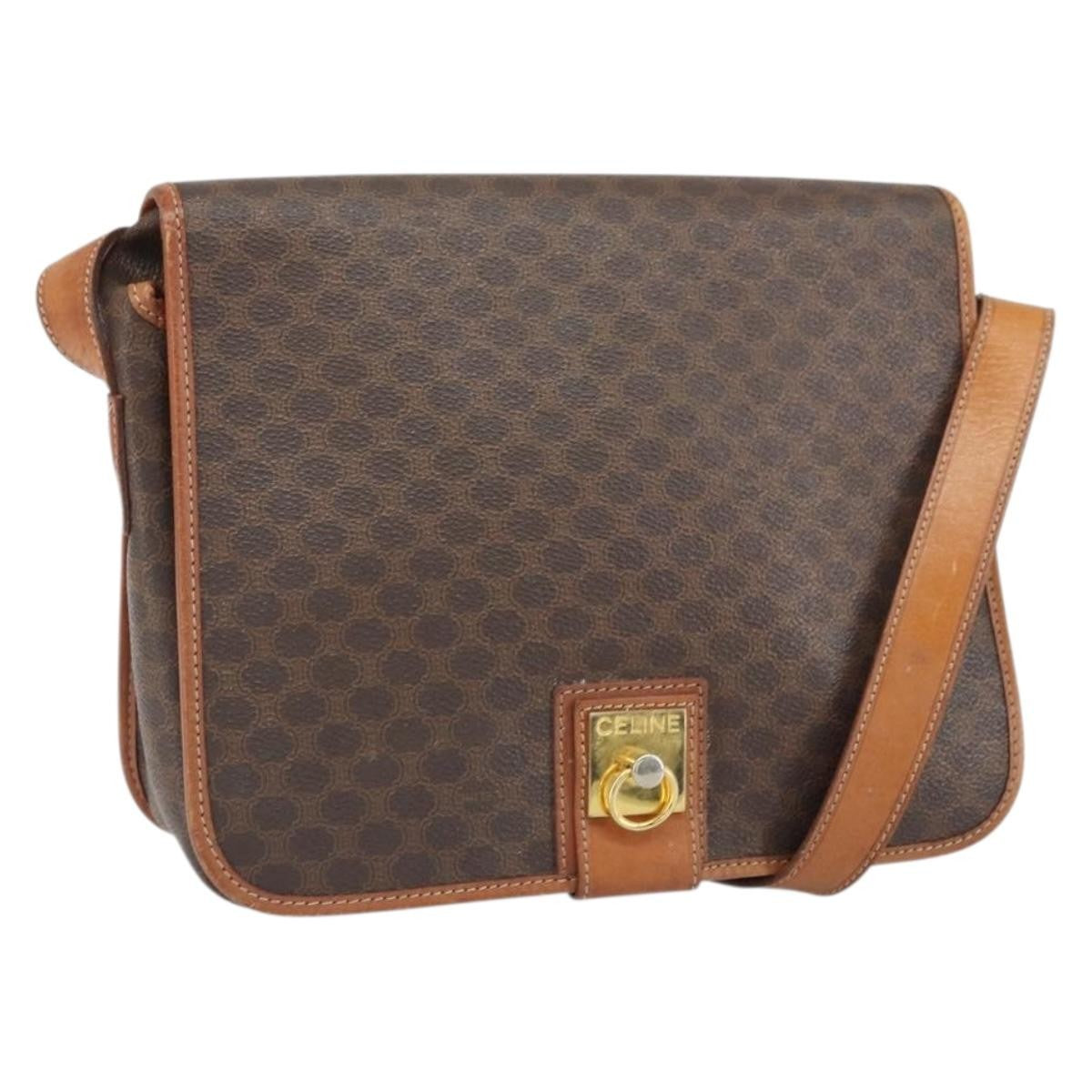 Celine Vintage Macadam Shoulder Bag Canvas and Leather, BROWN, CANVAS, Shoulder bag