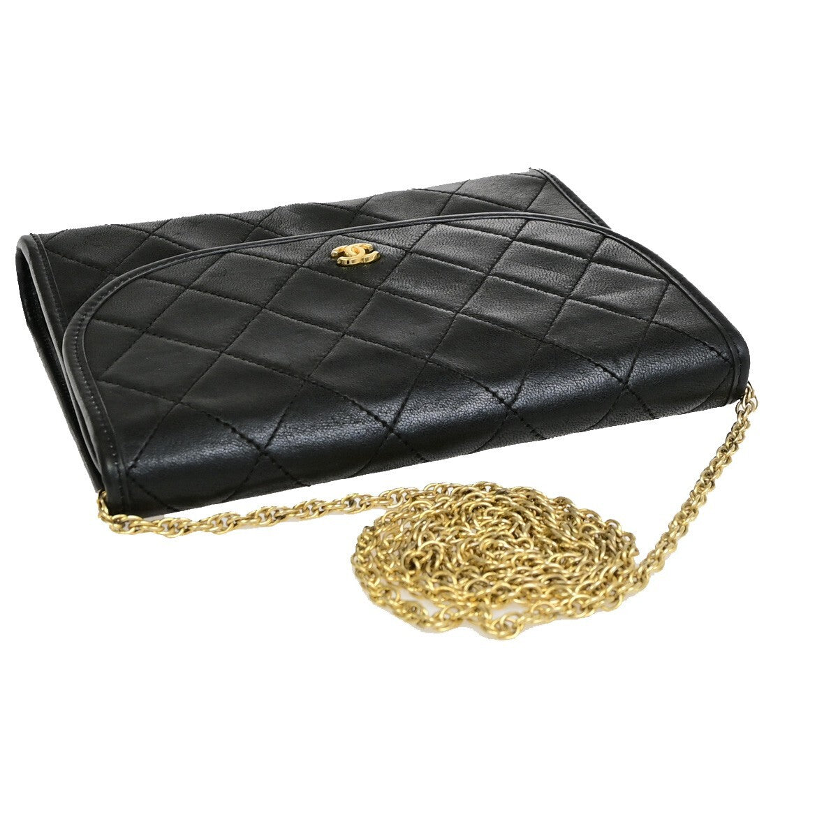 Chanel Vintage Round Flap Bag Quilted Lambskin, BLACK, LEATHER, Handbag