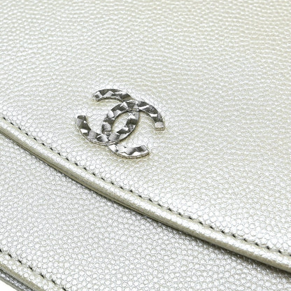 Chanel Timeless Wallet on Chain Textured Leather, Silver, Leather, Wallet