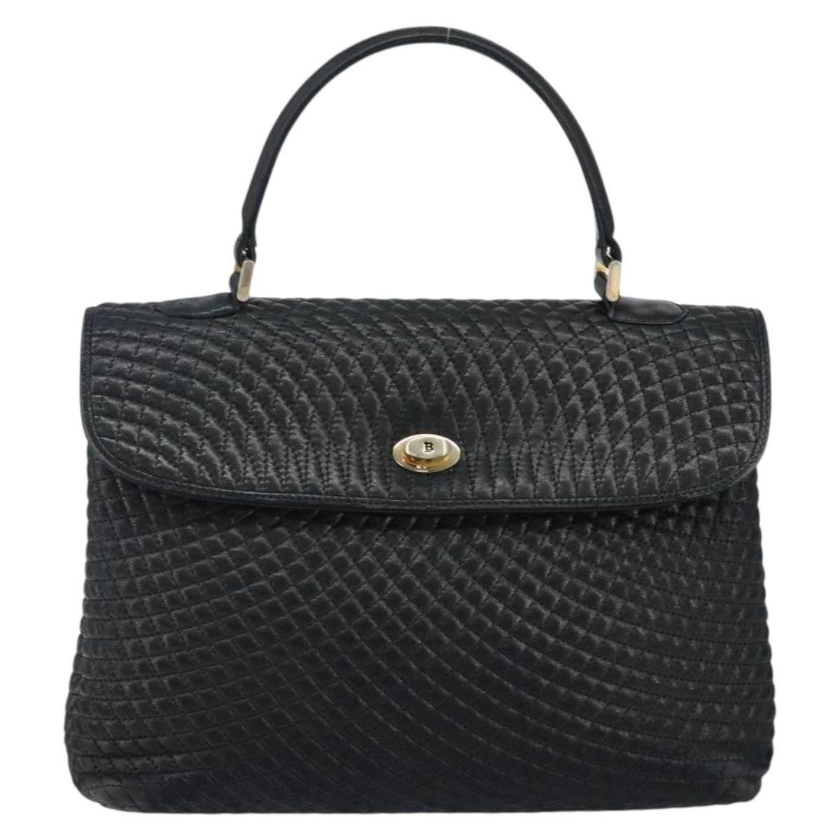 Bally Vintage Handbag Quilted Leather, BLACK, LEATHER, Handbag