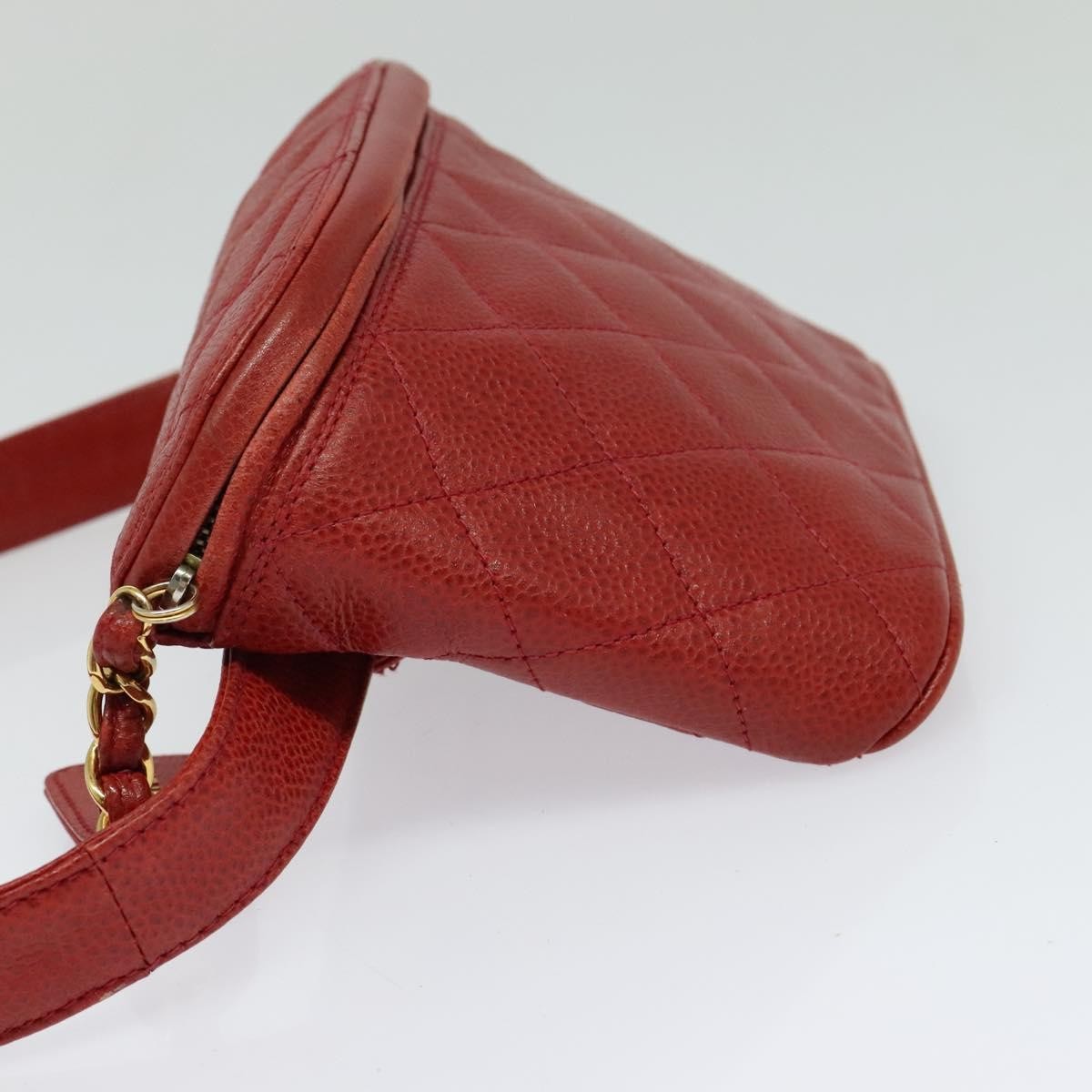Chanel Vintage Zip Belt Bag Quilted Caviar, Red, Leather, Shoulder Bag