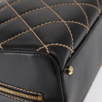 Chanel Surpique Boston Bag Quilted Leather, BLACK, LEATHER, Travel bag