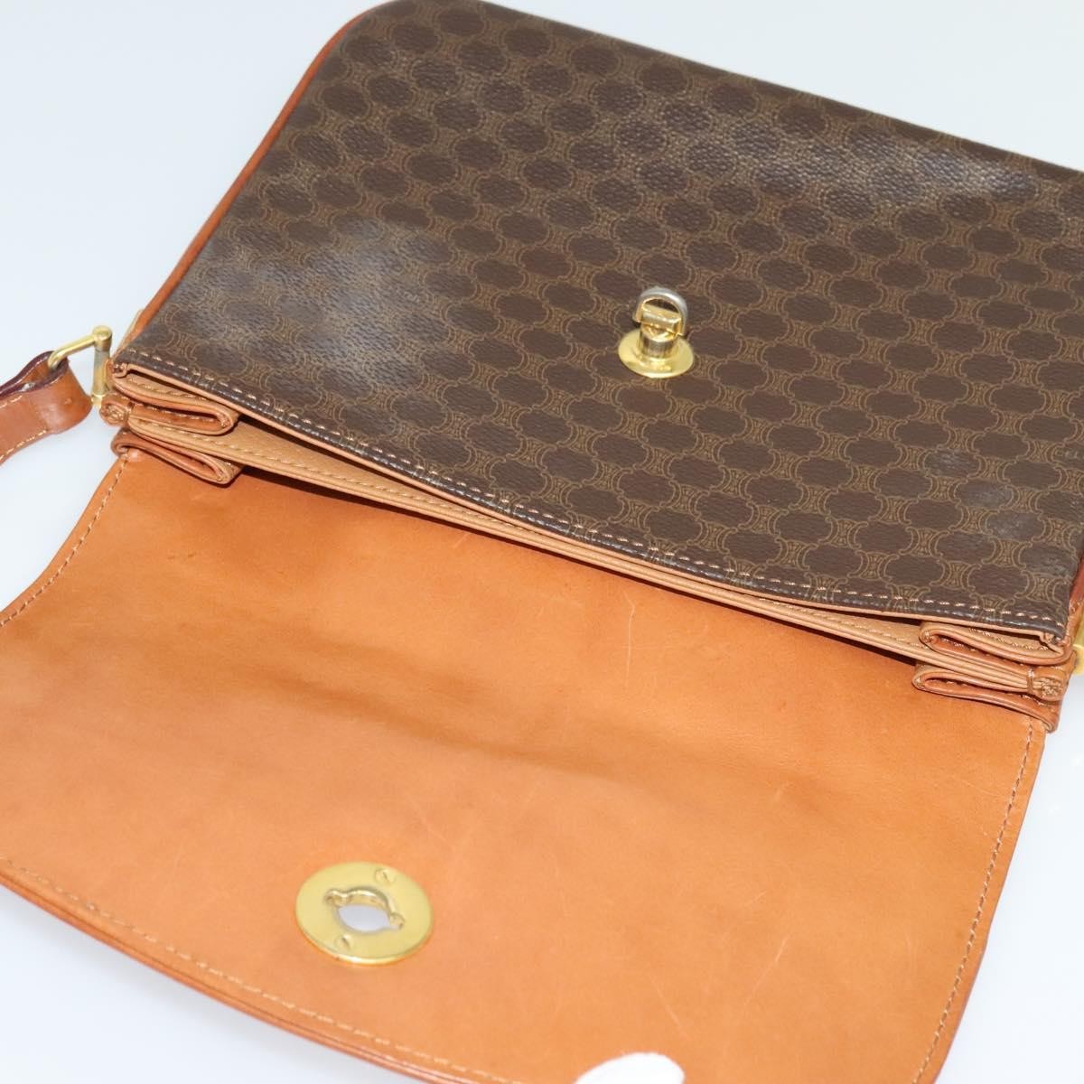 Celine Vintage Macadam Shoulder Bag Canvas and Leather, Brown, Canvas, Shoulder Bag