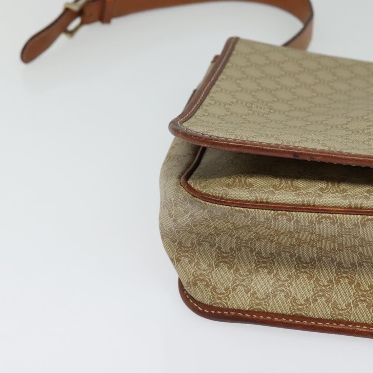 Celine Vintage Macadam Shoulder Bag Canvas and Leather, BEIGE, CANVAS, Shoulder bag