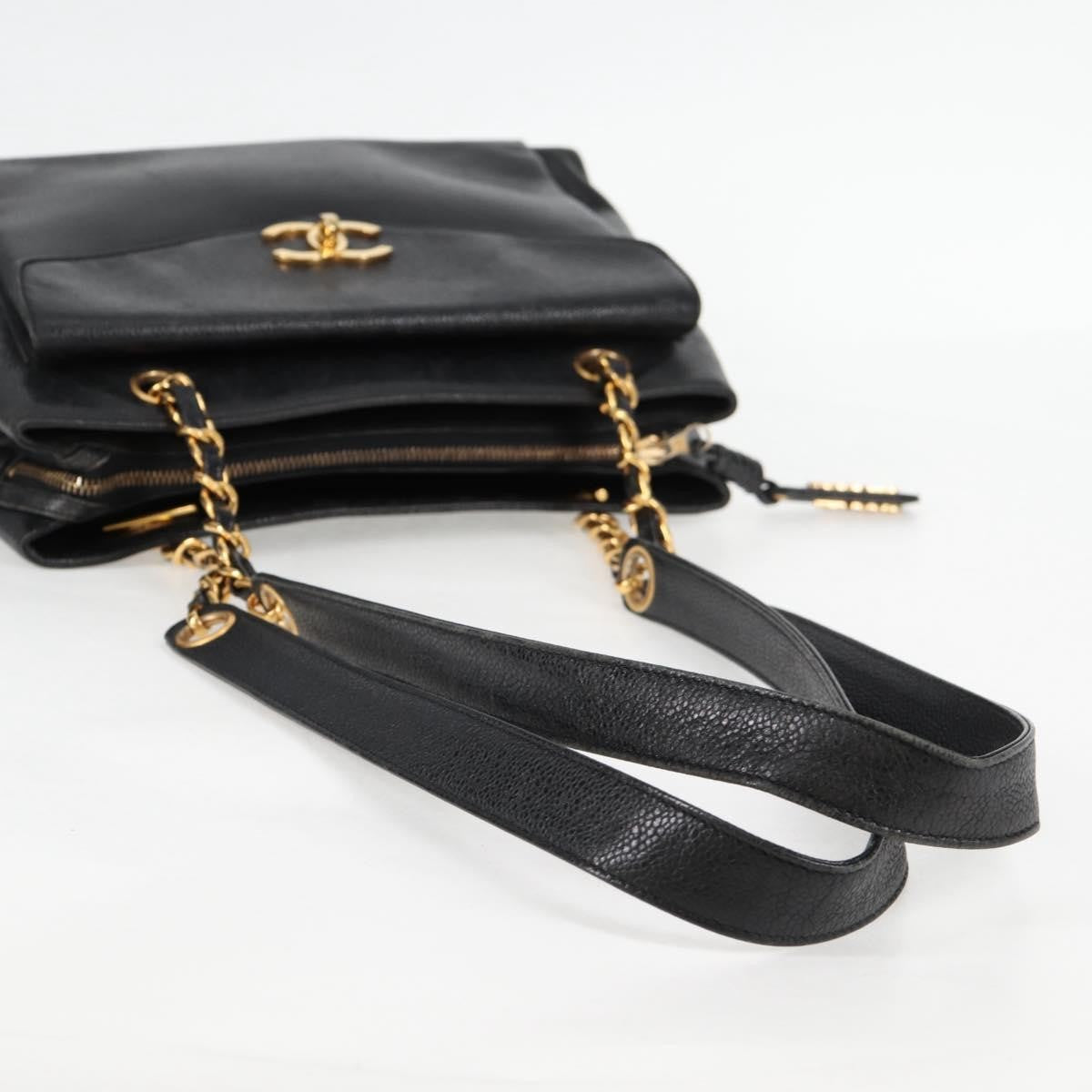 Chanel Vintage Front Pocket Camera Shoulder Bag Quilted Caviar, BLACK, LEATHER, Shoulder bag