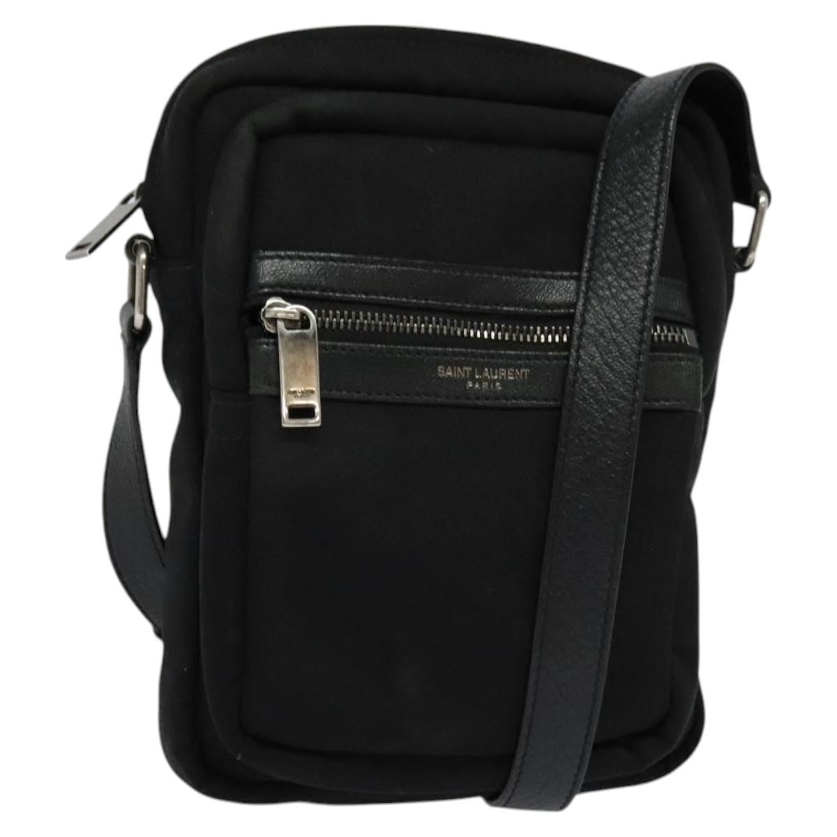 Saint Laurent Front Pocket Crossbody Bag Canvas, BLACK, CANVAS, Shoulder bag