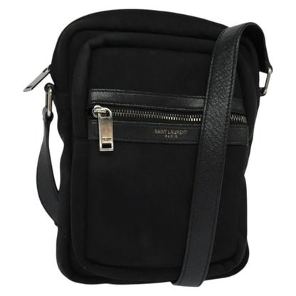 Saint Laurent Front Pocket Crossbody Bag Canvas, BLACK, CANVAS, Shoulder bag