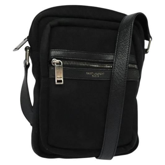 Saint Laurent Front Pocket Crossbody Bag Canvas, BLACK, CANVAS, Shoulder bag