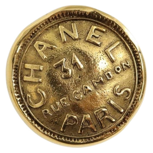 Chanel Vintage 31 Rue Cambon Round Brooch Metal, GOLD, METAL, Brooch