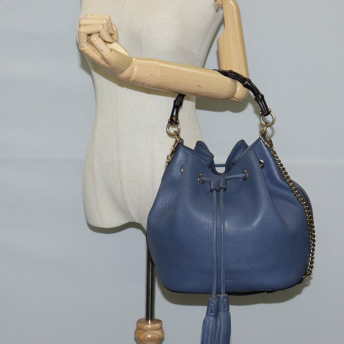 Gucci Miss Bamboo Bucket Bag Leather, BLUE, LEATHER, Handbag
