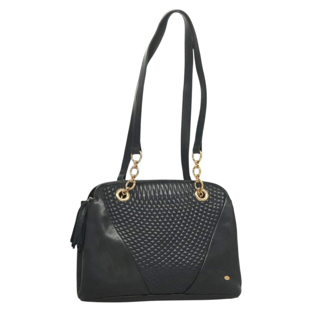 Bally Vintage Chain Shoulder Bag Quilted Leather, NAVY, LEATHER, Shoulder bag