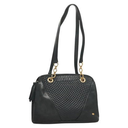 Bally Vintage Chain Shoulder Bag Quilted Leather, NAVY, LEATHER, Shoulder bag