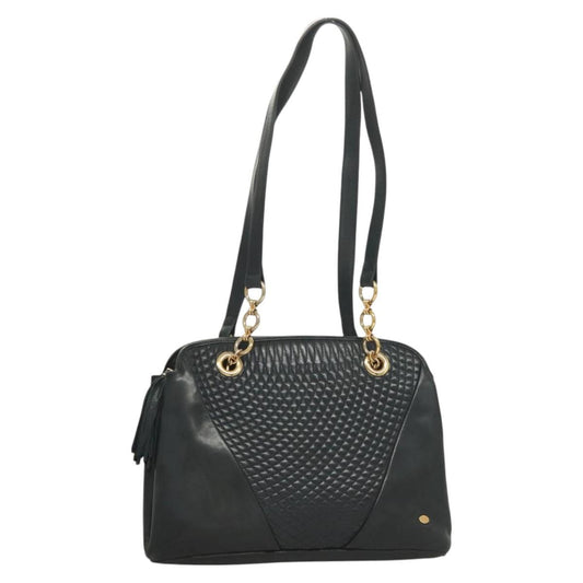 Bally Vintage Chain Shoulder Bag Quilted Leather, NAVY, LEATHER, Shoulder bag