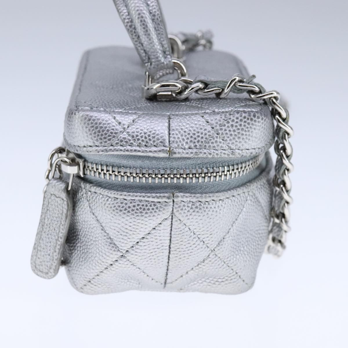 Chanel Classic Vanity Case with Chain Quilted Caviar, Silver, Leather, Shoulder Bag