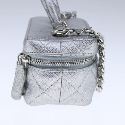 Chanel Classic Vanity Case with Chain Quilted Caviar, Silver, Leather, Shoulder Bag