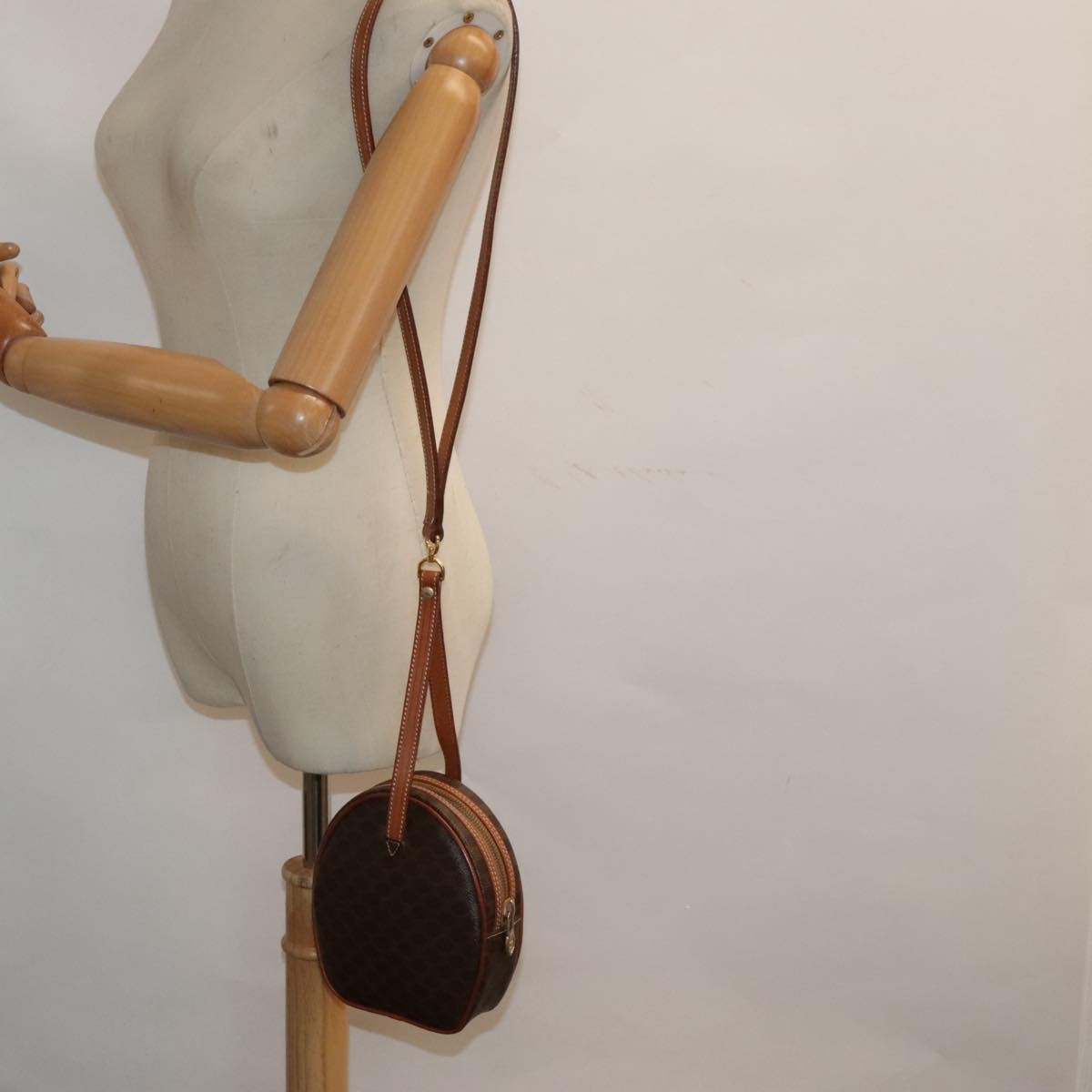 Celine Vintage Macadam Circle Logo Shoulder Bag Canvas and Leather, Brown, Canvas, Shoulder Bag