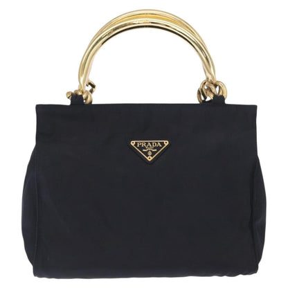Prada Metal Handles Tote Tessuto, Navy, Nylon, Tote Bag
