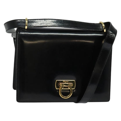Salvatore Ferragamo Gancini Shoulder Bag Patent Leather, BLACK, PATENT_LEATHER, Shoulder bag