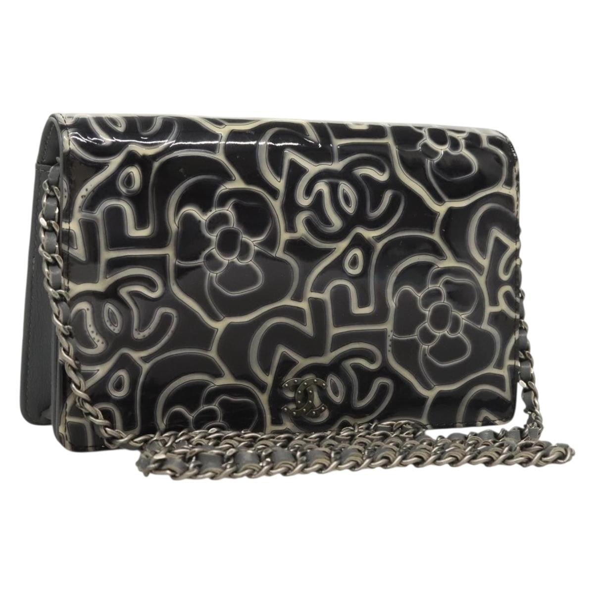Chanel Wallet on Chain Camellia Patent, GRAY, PATENT_LEATHER, Shoulder bag