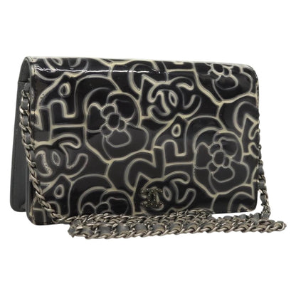 Chanel Wallet on Chain Camellia Patent, GRAY, PATENT_LEATHER, Shoulder bag