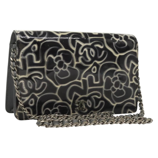 Chanel Wallet on Chain Camellia Patent, GRAY, PATENT_LEATHER, Shoulder bag