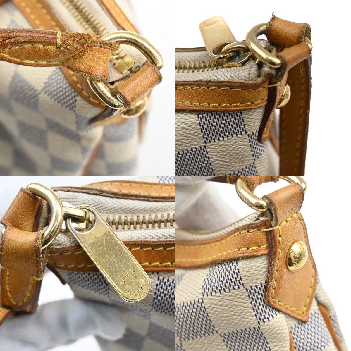Louis Vuitton Siracusa Handbag Damier, WHITE, LEATHER, Shoulder bag