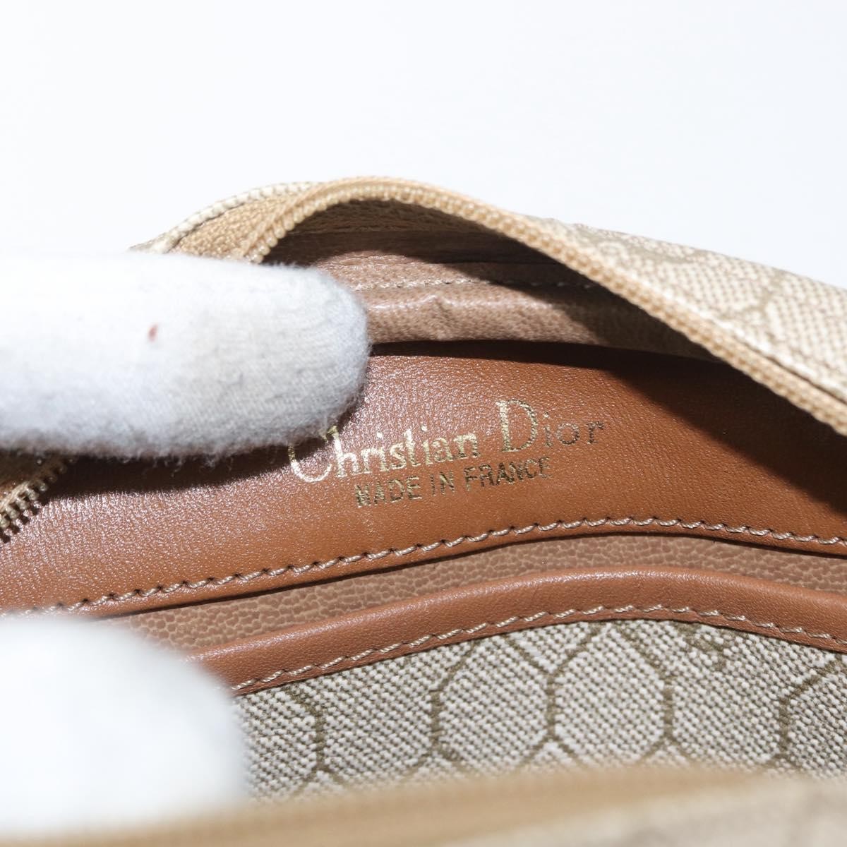 Christian Dior Vintage Honeycomb Shoulder Bag Canvas and Leather, BEIGE, CANVAS, Shoulder bag