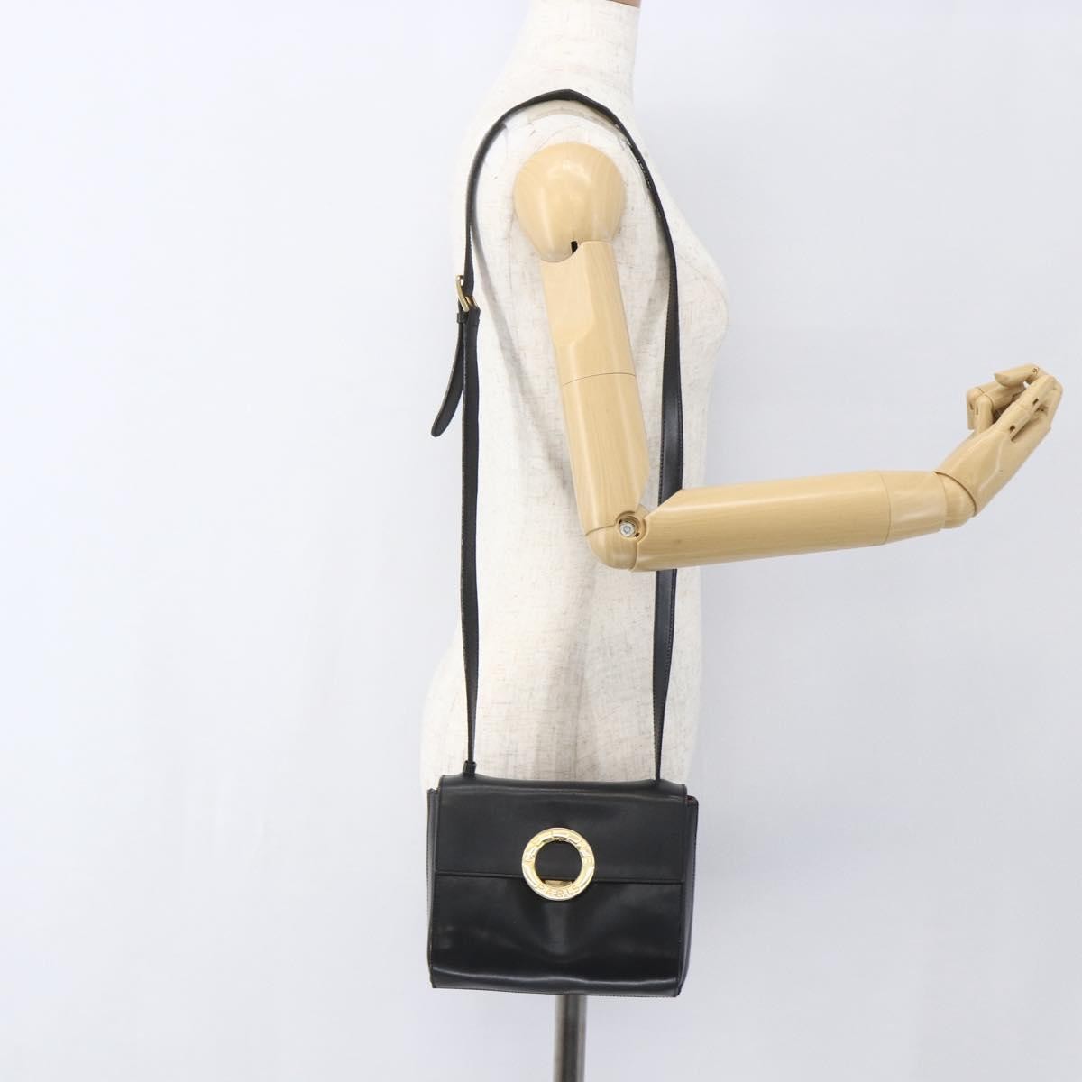 Celine Vintage Circle Logo Crossbody Bag Leather, BLACK, LEATHER, Shoulder bag
