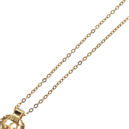 Christian Dior Logo Heart Pendant Necklace Metal with Crystal, GOLD, METAL, Necklace