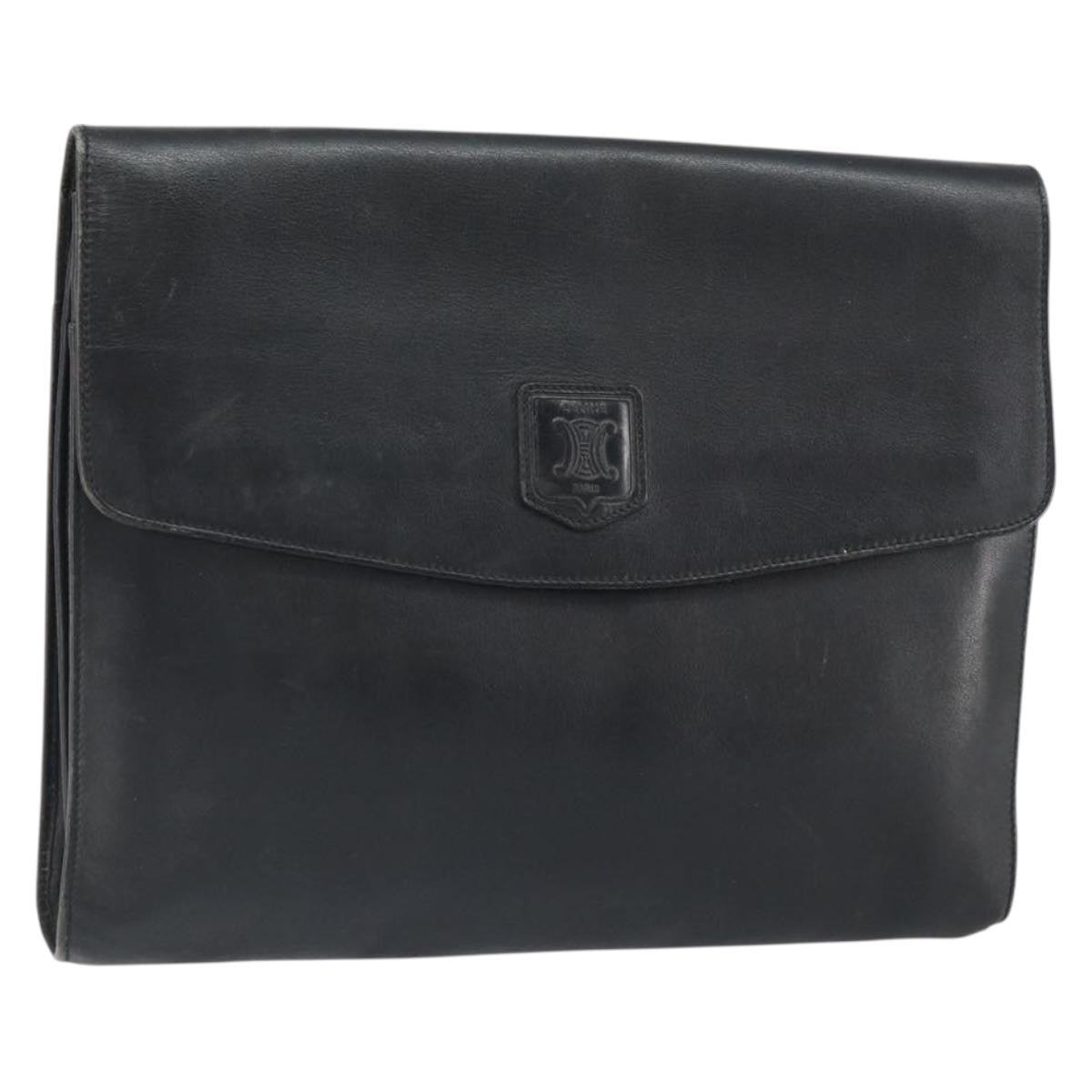 Celine Clutch Bag Leather, BLACK, LEATHER, Clutche & pouche