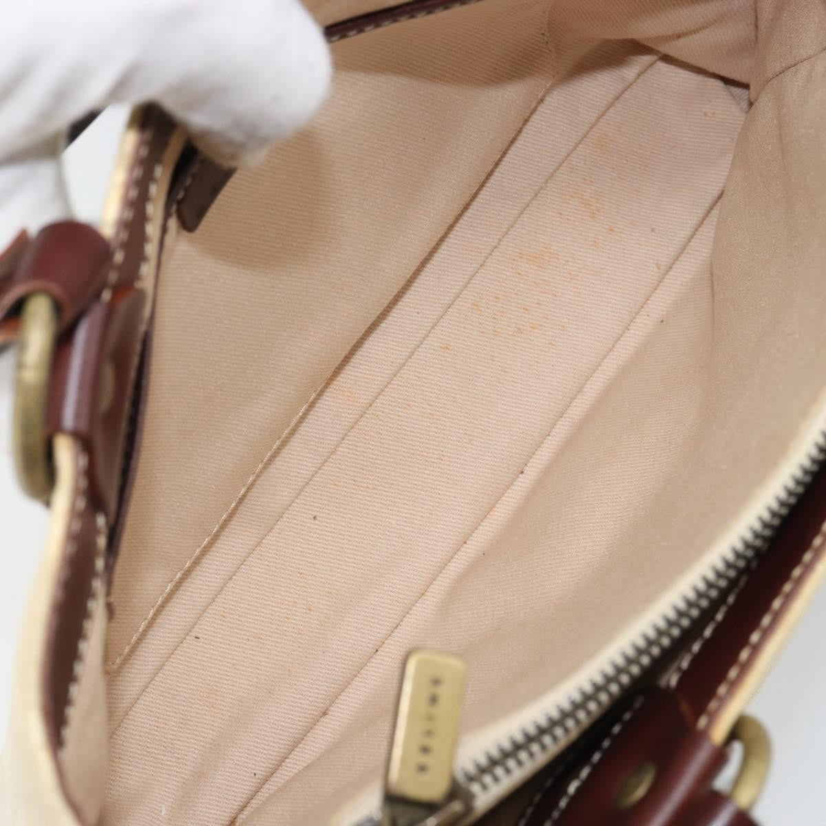 Celine Vintage Macadam Handbag Canvas and Leather, BEIGE, CANVAS, Handbag