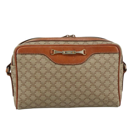 Celine Vintage Macadam Shoulder Bag Canvas and Leather, Beige, Canvas, Shoulder Bag
