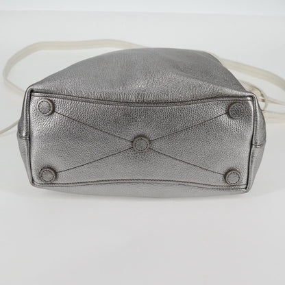 Miu Miu Drawstring Satchel Leather, SILVER, LEATHER, Handbag