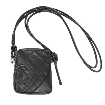 Chanel Cambon Pochette Quilted Leather, Black, Leather, Shoulder Bag