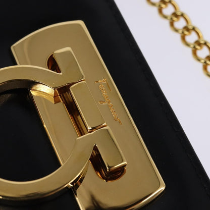 Salvatore Ferragamo Vintage Gancini Chain Shoulder Bag Leather, BLACK, LEATHER, Shoulder bag