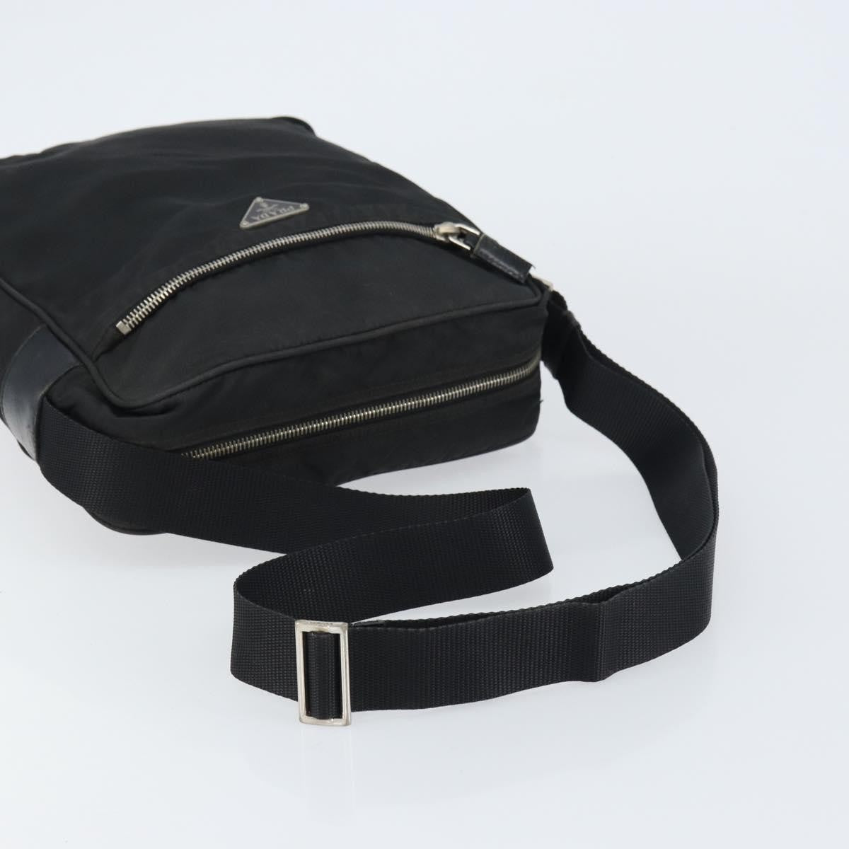Prada Front Pocket Zip Messenger Bag Tessuto with Saffiano Leather, Black, Nylon, Shoulder Bag