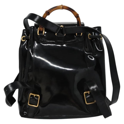 Gucci Vintage Bamboo Backpack Patent, BLACK, PATENT_LEATHER, Backpack