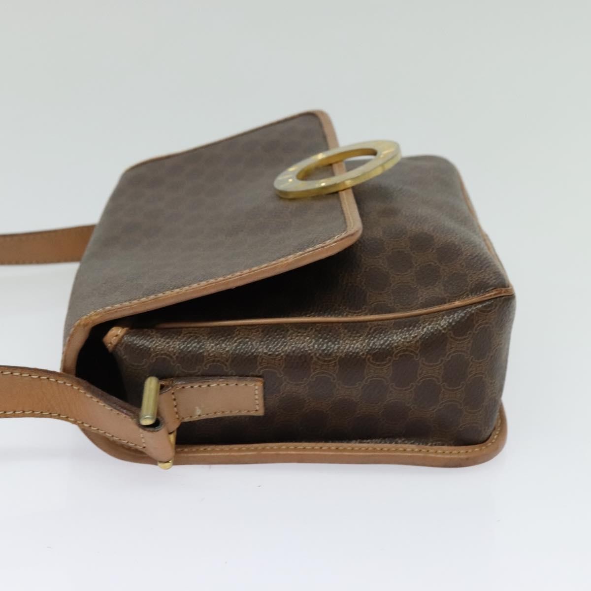 Celine Vintage Macadam Circle Logo Shoulder Bag Canvas and Leather, Brown, Canvas, Shoulder Bag