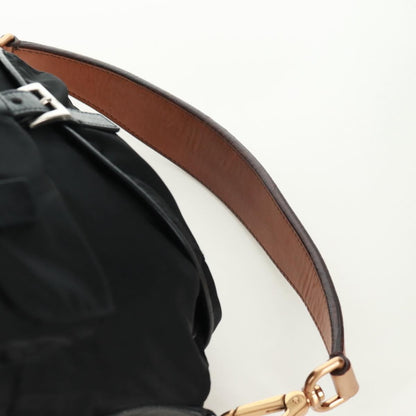 Prada Double Pocket Drawstring Shoulder Bag Tessuto, Black, Nylon, Shoulder Bag