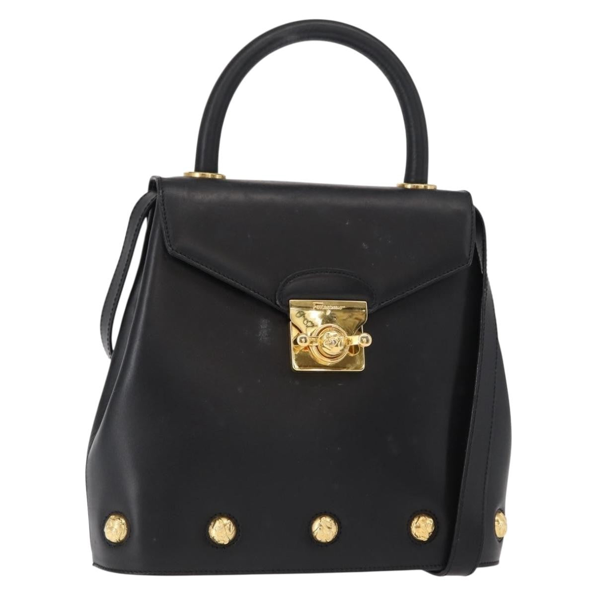 Salvatore Ferragamo Vintage Handbag Leather, BLACK, LEATHER, Handbag