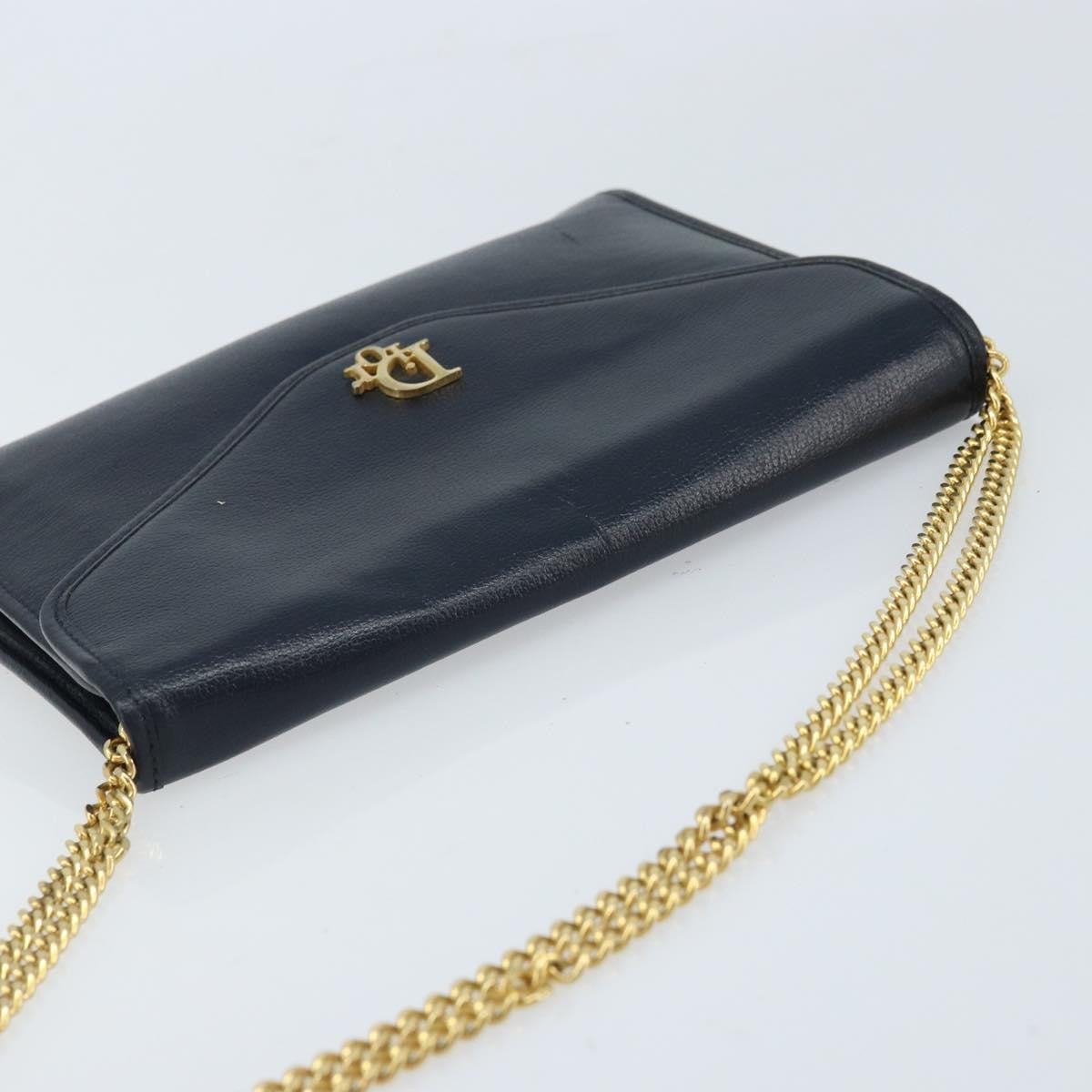 Christian Dior Vintage Chain Envelope Flap Bag Honeycomb Coated Canvas, NAVY, LEATHER, Shoulder bag