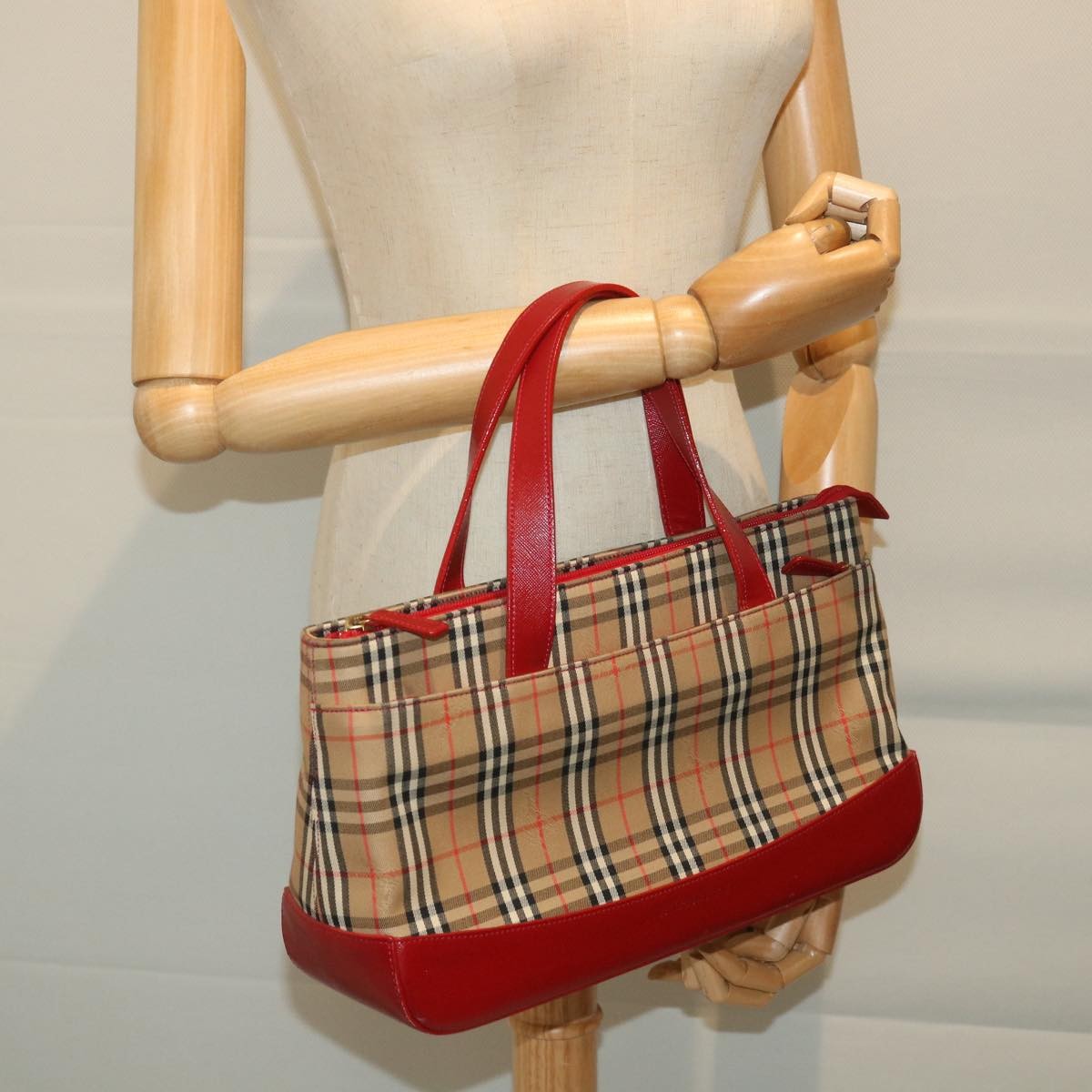 Burberry Nova Check Handbag Leather and Nylon, Beige, Nylon, Handbag